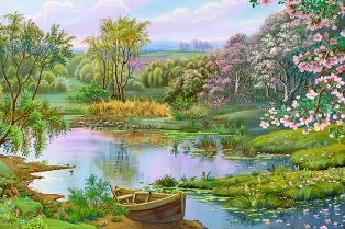 Озеро весною схема для вишивання