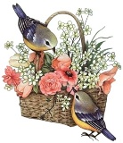 Пташки з кошиком квітів схема для вишивання